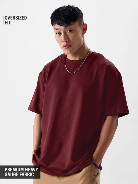 Men Drop Shoulder Oversized T-Shirt (Maroon)
