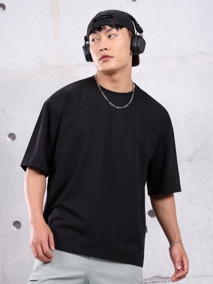 Men Drop Shoulder Oversized T-Shirt (Black)