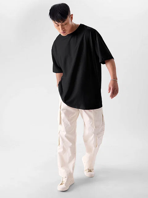 Men Drop Shoulder Oversized T-Shirt (Black) - Image 3