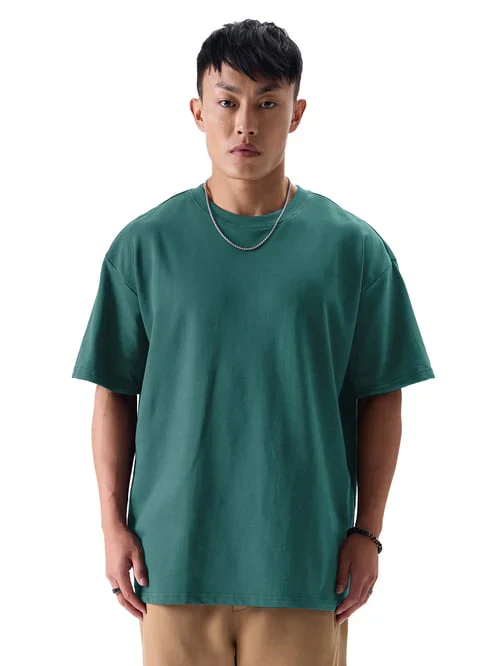Men Drop Shoulder Oversized T-Shirt (Dark Green)