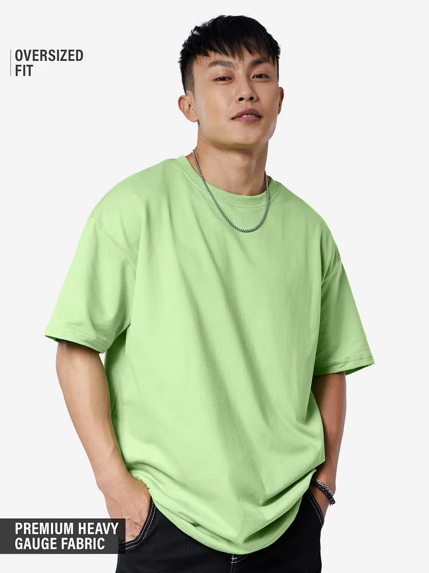Men Drop Shoulder Oversized T-Shirt (Light Green)