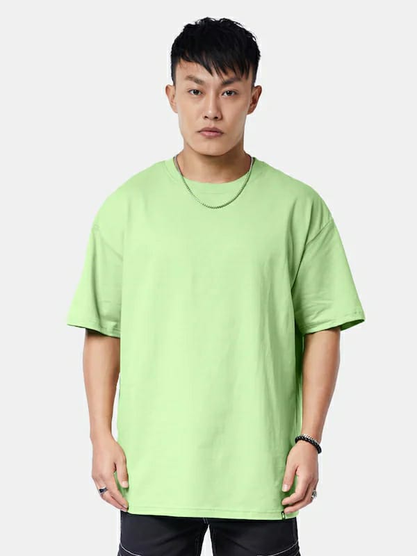 Men Drop Shoulder Oversized T-Shirt (Light Green) - Image 3